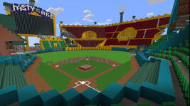 Tastycake Stadium, home of Blaseball's Philly Pies, built in creative with StadiumCraft mod